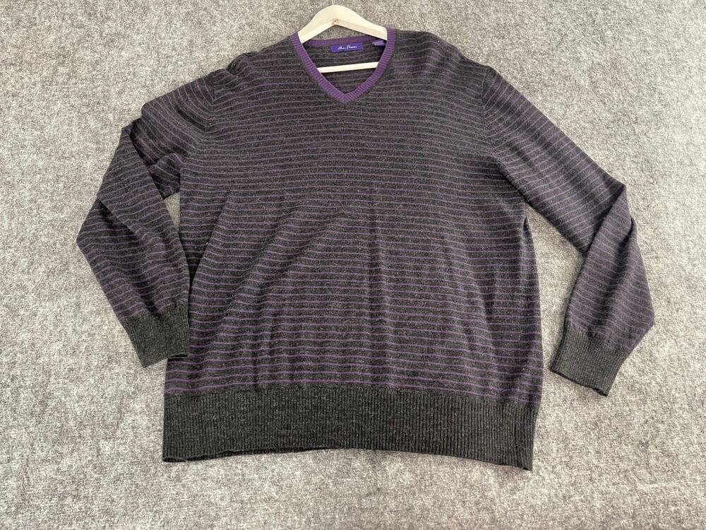 Alan Flusser Sweater Mens Extra Large Black Wool Striped Purple Pullover N142